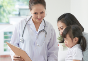 pediatrician showing prescription